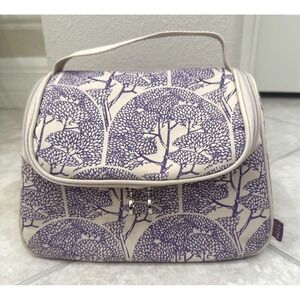 Tender Love Carry Beige/Purple Floral Large Cosmetic Make Up Case Bag Top Handel